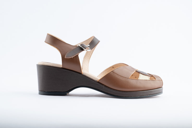 Edith  - Brown, Tan & Cream Leather