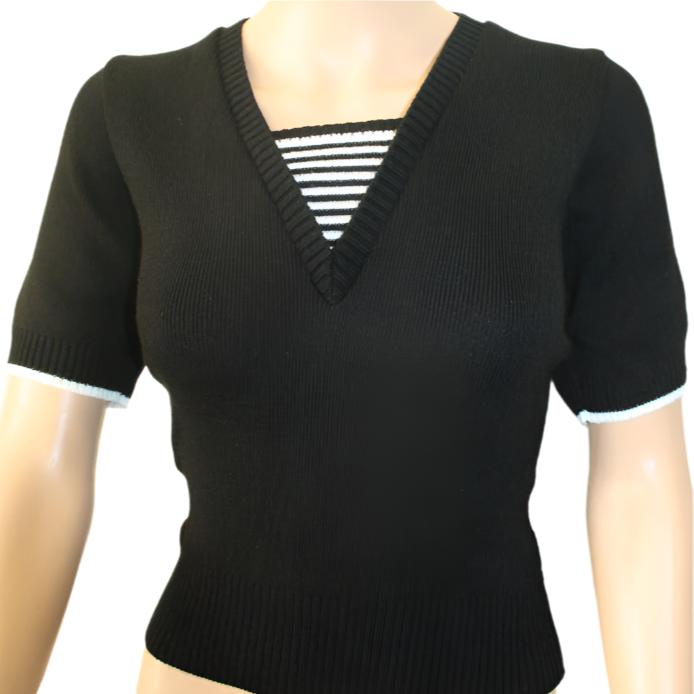 V Neck Sweater - Black & White